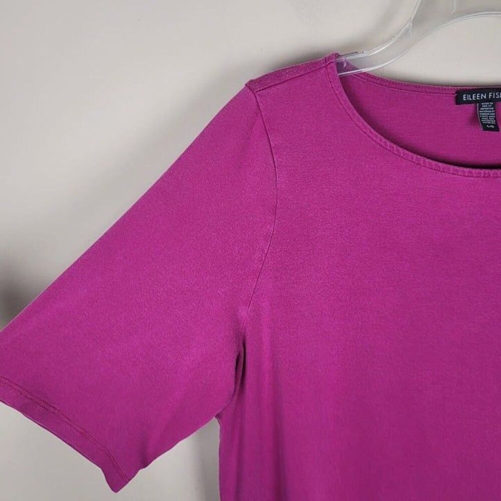 Eileen Fisher Size L Tencel Stretch Jersey T-Shirt Dress Short Sleeve Dark Pink - Picture 6 of 12